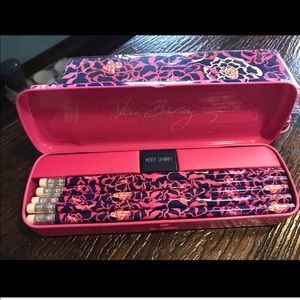 Vera Bradley Tin pencil case, pencils, sharpener